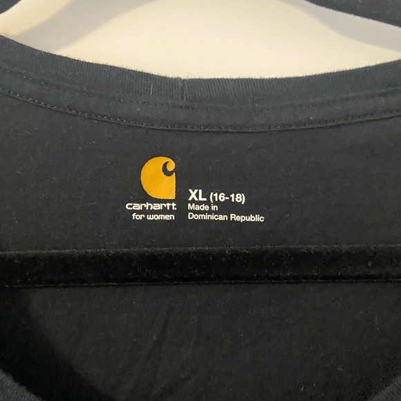 Carhartt T-Shirt Women's XL 16-18 Long Sleeve Crew Neck Graphic Logo Black EUC - Picture 2 of 5